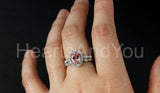 2.2ct Oval Cut Simulated Pink Sapphire Halo Bridal Set 14k White Gold Plated