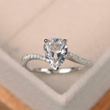 1.7ct Engagement Ring Pear Cut Diamond Swirl with Accents 14k White Gold Finish