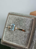 1ct Emerald Cut Blue Aquamarine Engagement Ring Trilogy 14k Yellow Gold Finish