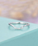 Curved Minimalist Wedding Band 0.5ct Marquise Cut Diamond 14k White Gold Finish