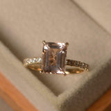 1.3ct Emerald Cut Peach Morganite Round Diamond Accent Ring 14k Yellow Gold Over