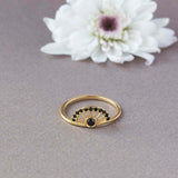 1ct Engagement Ring Round Cut Black Diamond Sun Crown 14k Yellow Gold Finish