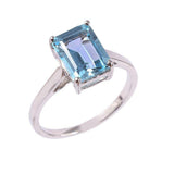 2.3ct Engagement Ring Emerald Cut Blue Aquamarine Solitaire 14k WhiteGold Finish