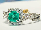 3.5ct Engagement Ring Green Cushion Cut Halo Split Shank 14k White Gold Finish