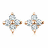 0.5ct Round Cut VVS1D Diamond Clover Floral Stud Earrings 14k White Gold Finish