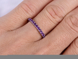 1.5ct Round Cut Purple Amethyst Wedding Band Half Eternity 14k White Gold Finish
