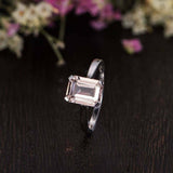 1ct Emerald Cut Peach Morganite Solitaire Engagement Ring 14k White Gold Finish