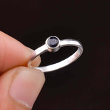 0.23ct Engagement Ring Round Cut Blue Sapphire Solitaire 14k White Gold Finish