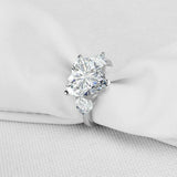 3ct Heart Cut Diamond Engagement Ring Trillion Accent Trilogy 14k WhiteGold Over
