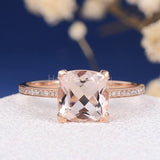 1.6ct Cushion Cut Simulated Peach Morganite Accented Ring 14k Rose Gold Plated