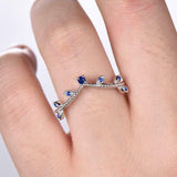 0.5ct Wedding Band Round Cut Blue Sapphire Curved Leaf Bridal 14k WhiteGold Over