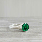 2ct Round Cut Green Emerald Diamond Accents Engagement Ring 14k WhiteGold Finish