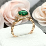 2.3ct Engagement Ring Round Cut Green Emerald Diamond Halo 14k Yellow Gold Over