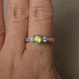 1ct Round Cut Green Peridot Engagement Ring 14k White Gold Finish Diamond Accent