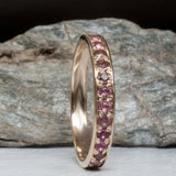 2.4ct Wedding Band Round Cut Red Garnet Stackable Eternity 14k Yellow Gold Over