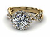 2.3ct Engagement Ring Round Cut Diamond Twist Shank Halo 14k Yellow Gold Finish