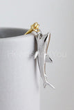 Dainty Single Shark Safety Pin Drop Dangle Earrings 14k Dual Gold Plated