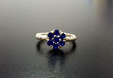 1.6ct Engagement Ring Round Blue Sapphire Cluster Ball Shank 14k White Gold Over