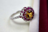 2.2ct Engagement Ring Round Cut Yellow Citrine Pink Ruby Halo 14k WhiteGold Over