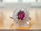 3Ct Oval Cut Pink Ruby Dual Floral Halo Engagement Ring 14K White Gold Finish