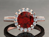 2ct Round Red Ruby Engagement Ring Solitaire with Accent Halo 14k Rose Gold Over