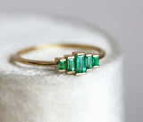 1.2ct Baguette Green Emerald Engagement Ring 14k Yellow Gold Finish 5 Stone Step