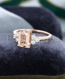 2ct Emerald Cut Simulated Morganite Petite Engagement Ring 14k Rose Gold Plated