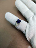 2ct Engagement Ring Asscher Cut Blue Sapphire Split Shank 14k White Gold Finish