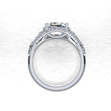 3ct Emerald Cut Diamond Trillion Sides Halo Engagement Ring 14k White Gold Over