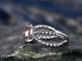 1Ct Round Peach Morganite Rope Split Band Engagement Ring 14K White Gold Finish