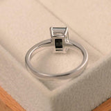 1.7ct Engagement Ring Emerald Cut Black Diamond Solitaire 14k White Gold Finish