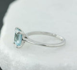 1.3ct Emerald Cut Blue Aquamarine Solitaire Engagement Ring 14k WhiteGold Finish