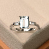 1.9ct Emerald Cut Diamond Baguette Accents Trilogy Ring 14k White Gold Finish