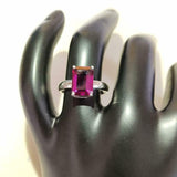 1.5ct Engagement Ring Emerald Cut Pink Ruby Solitaire 14k White Gold Finish