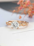 Milgrain Solitaire with Accents Ring 1.5ct Round Cut Diamond 14k RoseGold Finish