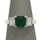 2.5ct Asscher Cut Emerald Diamond Trilogy Engagement Ring 14K White Gold Finish