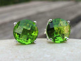 2ct Round Cut Green Peridot 4 Prong Solitaire Stud Earrings 14k WhiteGold Finish
