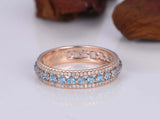 2.3ct Round Cut Blue Aquamarine Wedding Band 3/4th Eternity 14k Rose Gold Finish