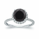 3Ct Round Cut Black Diamond Solitaire Halo Engagement Ring 14K White Gold Finish