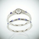 1.75Ct Round Cut Diamond Sapphire Bridal Set Minimalist Ring 14K White Gold Over