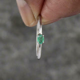 0.5ct Engagement Ring Oval Cut Green Emerald Minimalist 14k White Gold Finish
