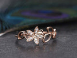 0.6ct Round Cut VVS1D Diamond Engagement Ring Flower Leaf 14k Rose Gold Finish