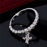 1Ct Round Cut Diamond Christ Cross Minimalist Slim Ring Band 14K White Gold Over