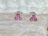 1ct Round Cut Simulated Pink Ruby Three Stone Stud Earrings 14k WhiteGold Plated