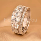 2.1ct Princess Cut Simulated Diamond Bridal Set Ring Guard 14k White Gold Plated
