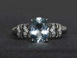 2.4ct Oval Cut Blue Aquamarine Solitaire Split Shank Ring 14k White Gold Finish
