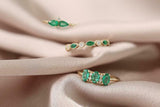 1ct Marquise Green Emerald Half Eternity Anniversary Band 14k Yellow Gold Finish