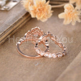 2ct Cushion Cut Simulated Morganite Floral Halo Bridal Set 14k Rose Gold Plated