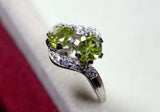 2.3ct Round Cut Green Peridot Swirl Twist Two Stone Ring 14k White Gold Finish