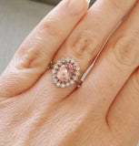 1.5Ct Oval Cut Peach Morganite Floral Halo Engagement Ring 14K Rose Gold Finish